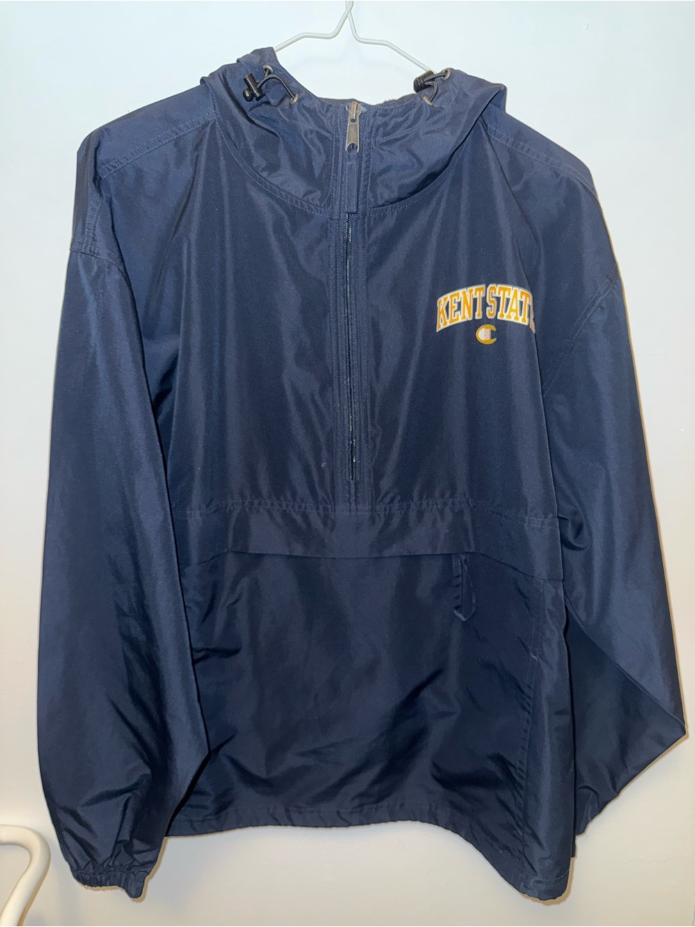 Champion Navy Hooded Kent State Windbreaker with Yellow Logo
